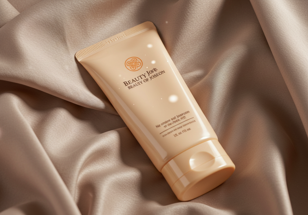 A premium product shot of Beauty of Joseon Relief Sun, the top Korean sunscreen for sensitive oily skin.