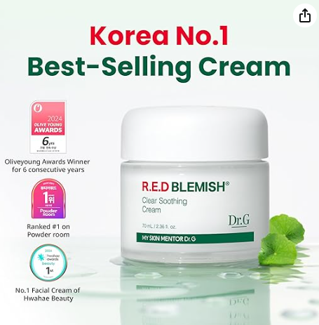 Dr.G Red Blemish Clear Soothing Cream, a popular Cica cream in Korea for calming sensitive skin