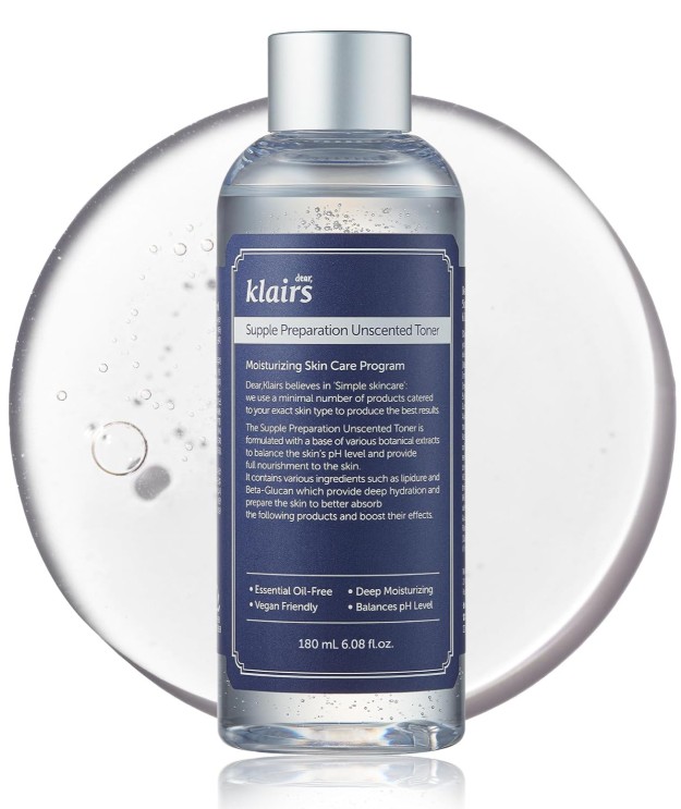 The Klairs Supple Preparation Unscented Toner, used for the 3-second rule after Korean double cleansing.