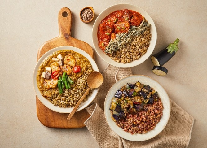 A collage representing Korean anti-aging secrets, featuring healthy food and herbal skincare.
