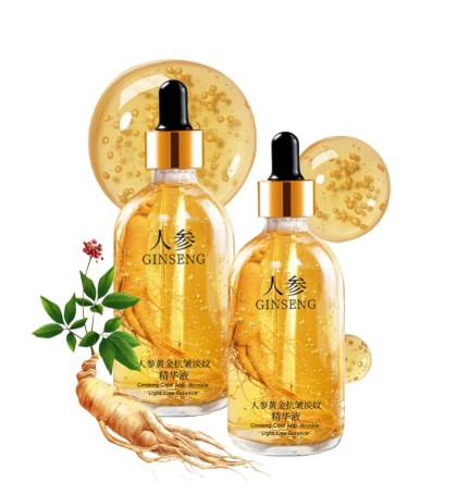 A bottle of ginseng serum, a key ingredient in Korean anti-aging secrets.