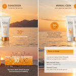 A collage comparing chemical vs mineral sunscreen, showing their different textures.