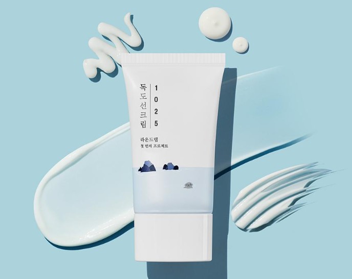 The Round Lab 1025 Dokdo Sunscreen, a popular Korean mineral sunscreen.