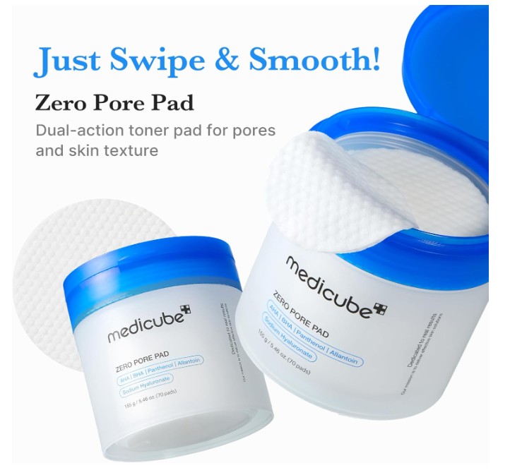 The medicube Zero Pore Pad 2.0, a toner pad used to tighten pores in a K-Beauty routine.