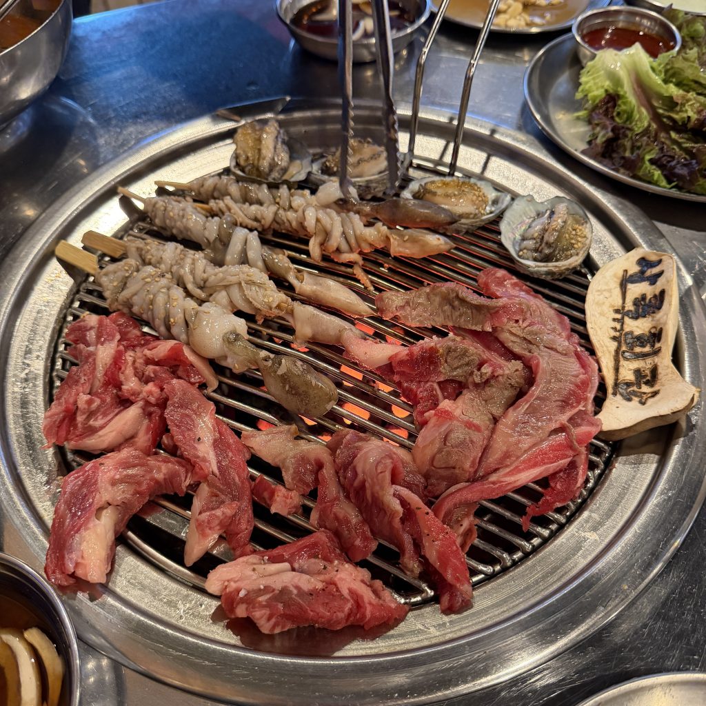korean bbq pork and grilled abalone octopus